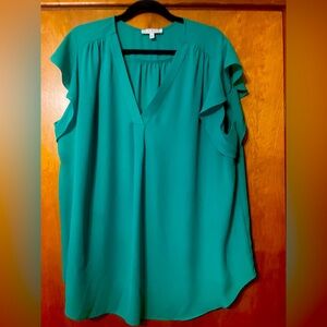 Chaus Teal Ruffle Sleeve Women's Top size 2X